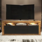 Shine 160cm TV Unit LED - Oak & Black Matt Doors